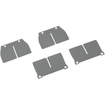 Set of four rectangular, textured gray Replacement V-Force Delta 2 Reed Petals by Vforce Moto Tassinari with rounded corners and edge holes, arranged in pairs—perfect for extending reed life and fitting your reed cage.
