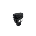Black rectangular horn switch with a slightly curved top and mounting clips on the side.