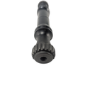 A close-up of the Rear Drive Shaft by CFMOTO, a black metal cylindrical part with gear-like teeth on one end, designed for UTVs and photographed against a white background.