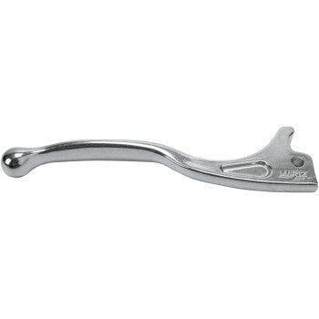 The Lever Right Hand Polished by Moose Offroad is a cast aluminum alloy motorcycle clutch lever with a rounded end and ergonomic design, featuring a mounting hole on one side, shown against a white background.