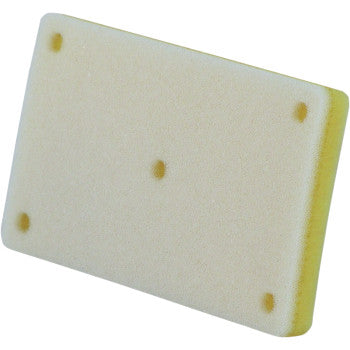 The Arctic Cat Foam Air Filter by No Toil is a rectangular yellow filter with rounded edges and six evenly spaced circular indents, ideal for air filtration systems.