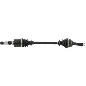 The Polaris Ranger Axle Kit Complete 8 Ball Extreme Duty Rear Left by All Balls features a chromoly shaft, black metal ends, and rubber boots, delivering strong, flexible power transfer from transmission to wheels for enhanced durability.