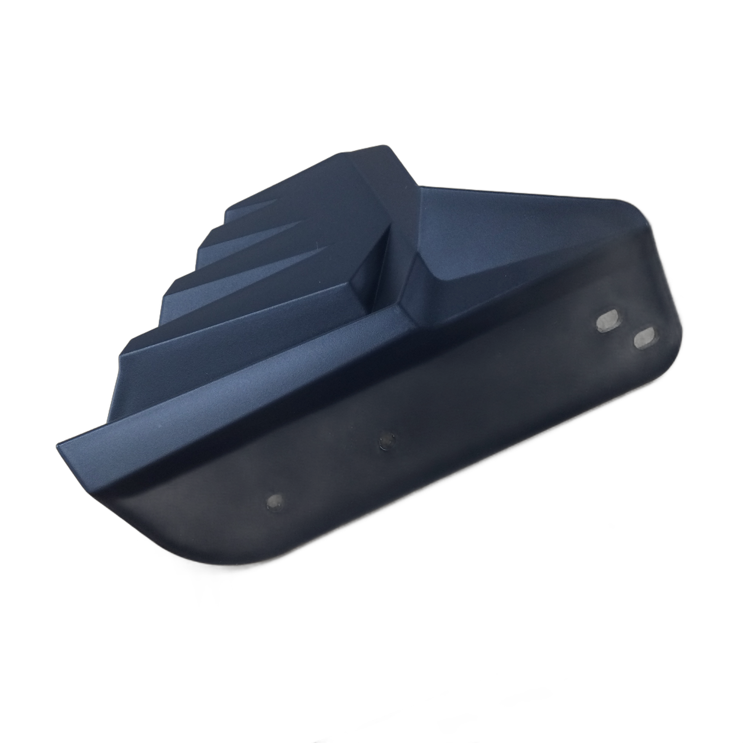 A black metal or plastic A-Arm Guard, Left Hand Side by CF Moto, with angular ridges and two mounting holes for CF-Moto UTVs, shown on a white background.