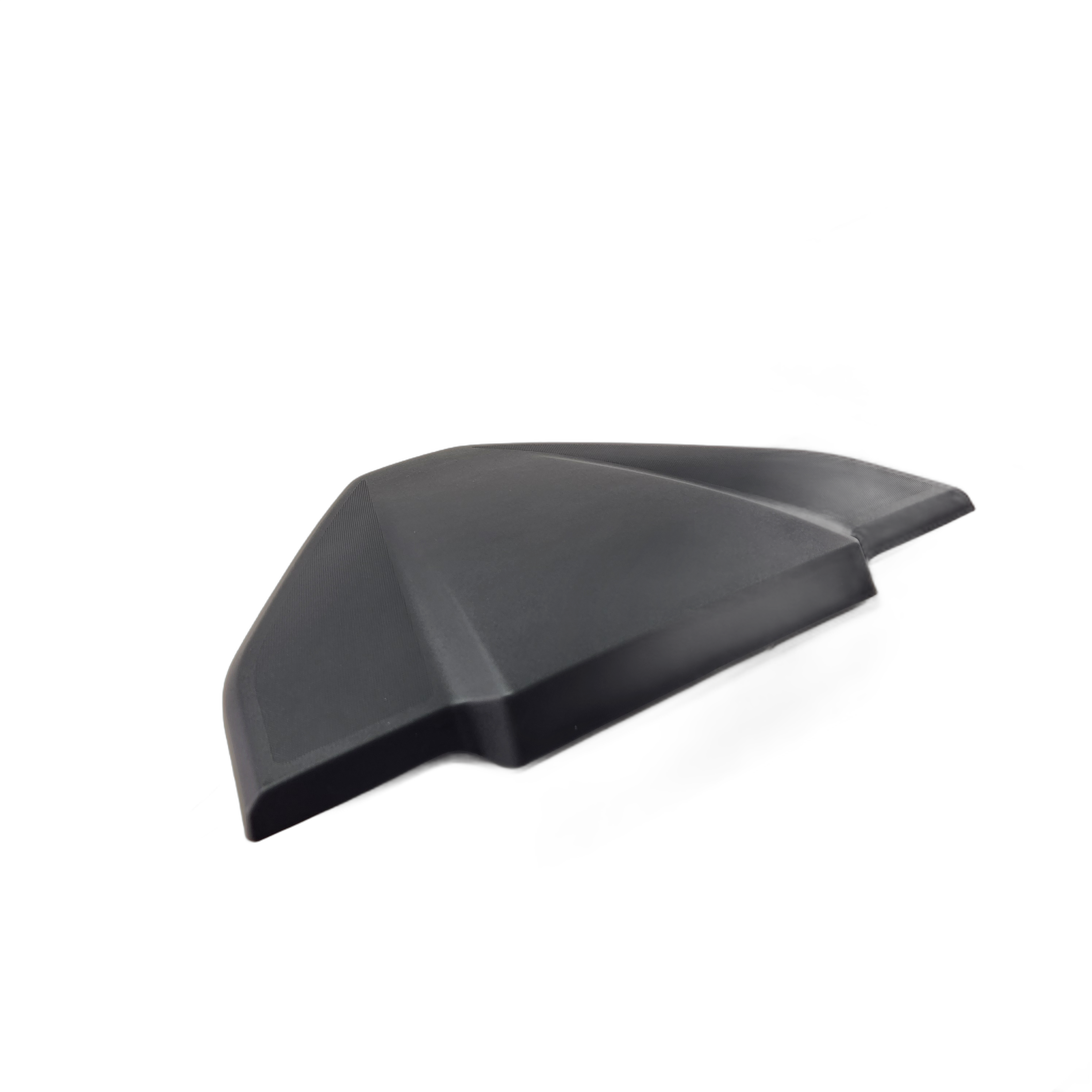 The Front Service Cover by CF Moto is a black, angular plastic OEM part with a smooth finish—ideal for off-road UTV accessories. Photographed on a white background.