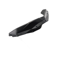 Black plastic rear extended fender for left side with contoured shape and mounting holes.