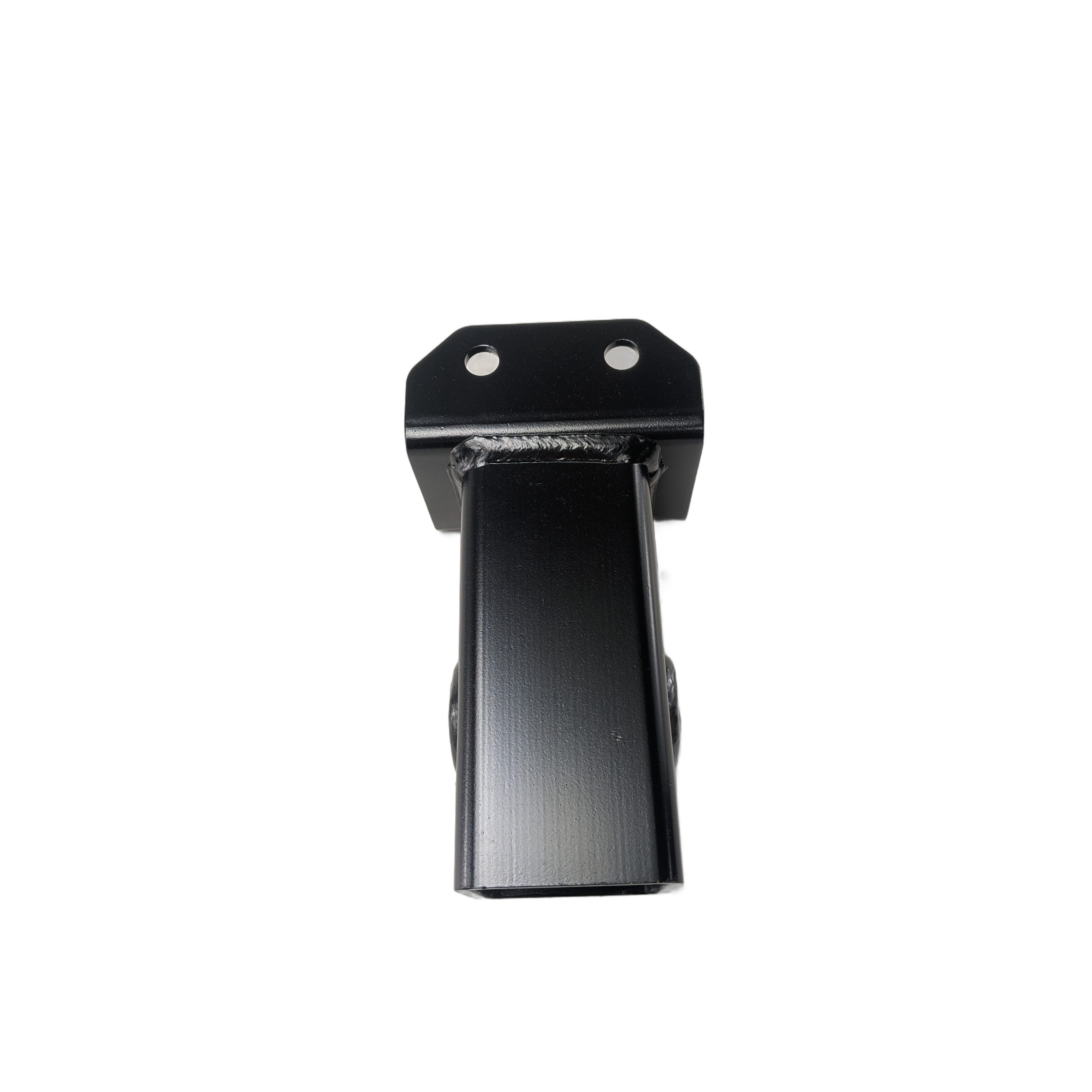 Black metal trailer bracket assembly with mounting holes, rectangular bar design.