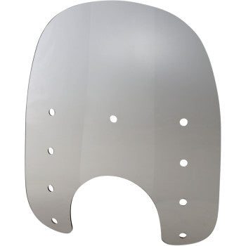 The Memphis Slim Windshield - 15 - Solar by Memphis Shades is a clear, curved Lucite windshield with a bottom center cutout and seven circular mounting holes in two columns along the sides.