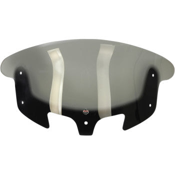 Tinted 12-inch curved motorcycle windshield with smooth edges and black lower section.