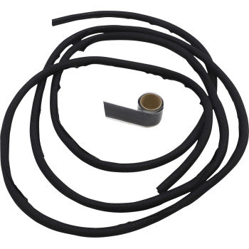 Three DEI Split Wire Sleeves (5/16) for wire protection or use as split wire sleeves, plus a small roll of adhesive-backed tape, are arranged on a white background.