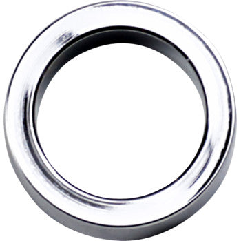 Chrome circular handlebar control spacer with smooth, polished finish and beveled edges.