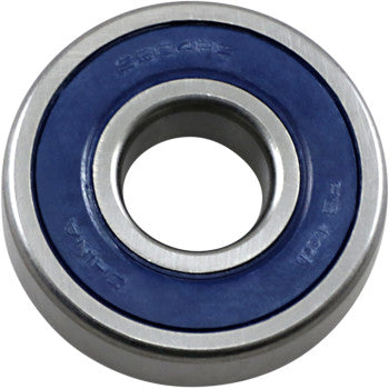 A close-up view of the Parts Unlimited Wheel Bearing Double Seal 20x52x15, featuring a blue double seal, circular metal outer ring, and visible inner ring for smooth rotational movement in machinery.