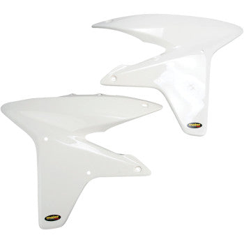 Two Maier Air Scoops White made of glossy, high-density polyethylene with small mounting holes and a subtle Mitch sticker are shown side by side on a plain white background.