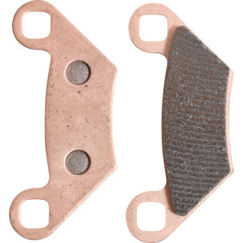 Copper-colored sintered brake pads with textured friction surface and dual mounting holes for UTV offroad use.