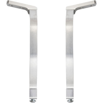 Two identical Flex-Tec Hand Guard Mount Cross brackets by Rox Speed Fx, L-shaped with a brushed finish, designed for upright handlebar mounting, each featuring mounting holes on top and bolts at the bottom ends.