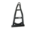 Black metal front A-arm arm suspension part with triangular frame and mounting holes.