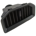Matte iron grey plastic air conditioner duct with vertical slats and angled rectangular shape.