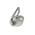 Silver metal door latch with a rounded hook and base plate featuring two mounting holes.