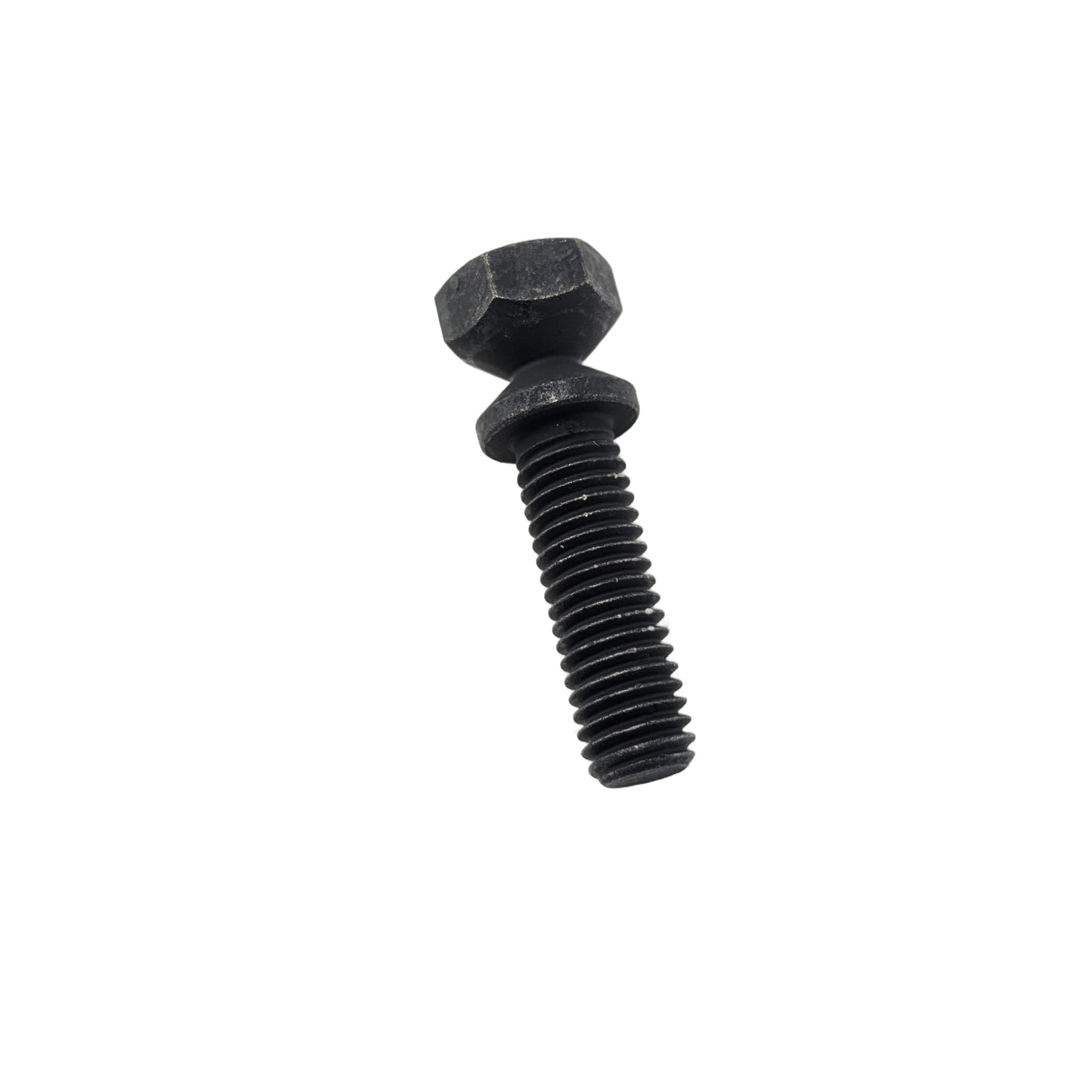 Black hex bolt with partially threaded shaft and smooth round collar section.