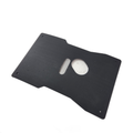 The Front Base Plate by CF Moto is a black plastic, rectangular plate with rounded corners, multiple screw holes, a large oval cutout, and a small rectangular slot—perfect for OEM parts or adding UTV accessories.