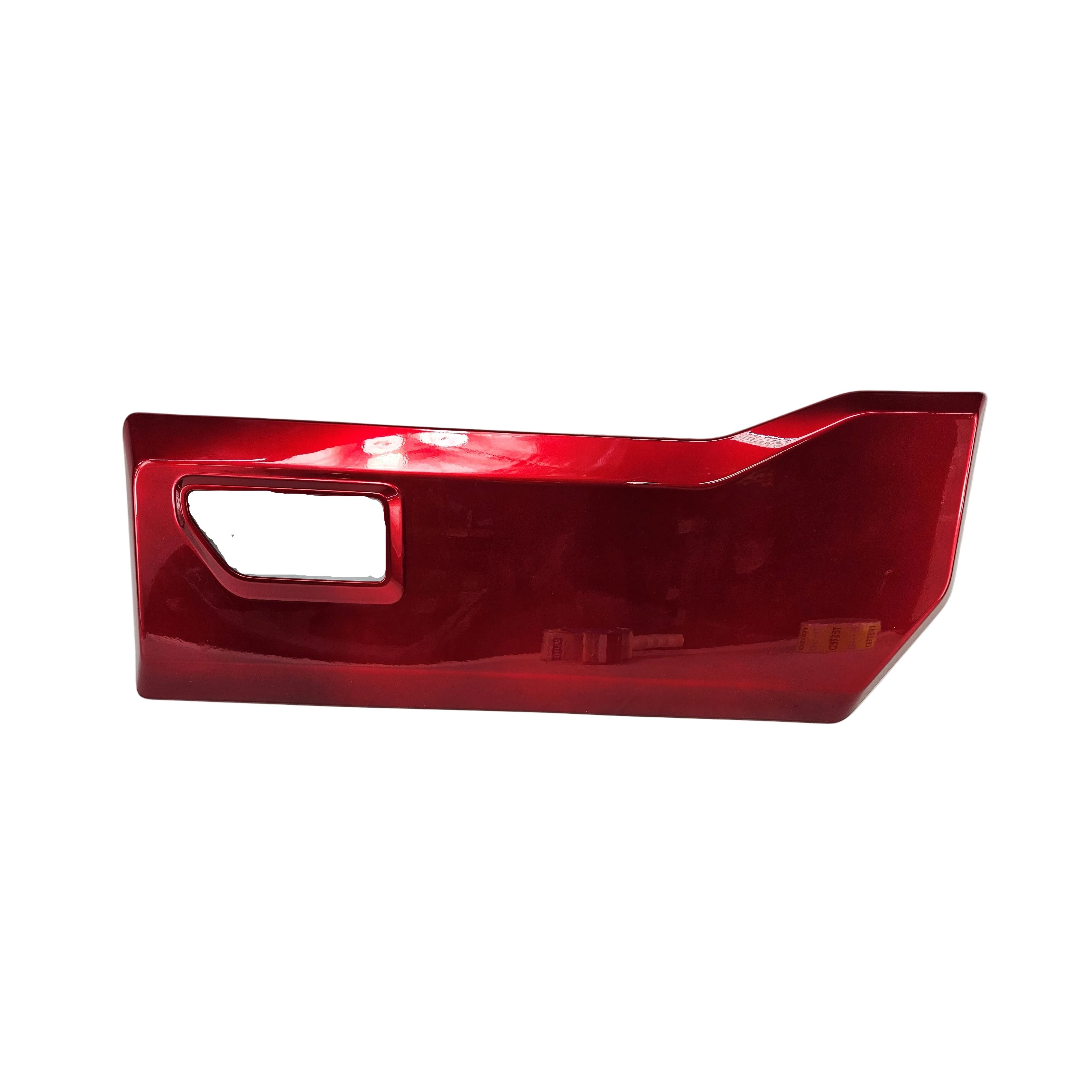 Glossy red rear left door panel for UTV with angular cutout and smooth surface.
