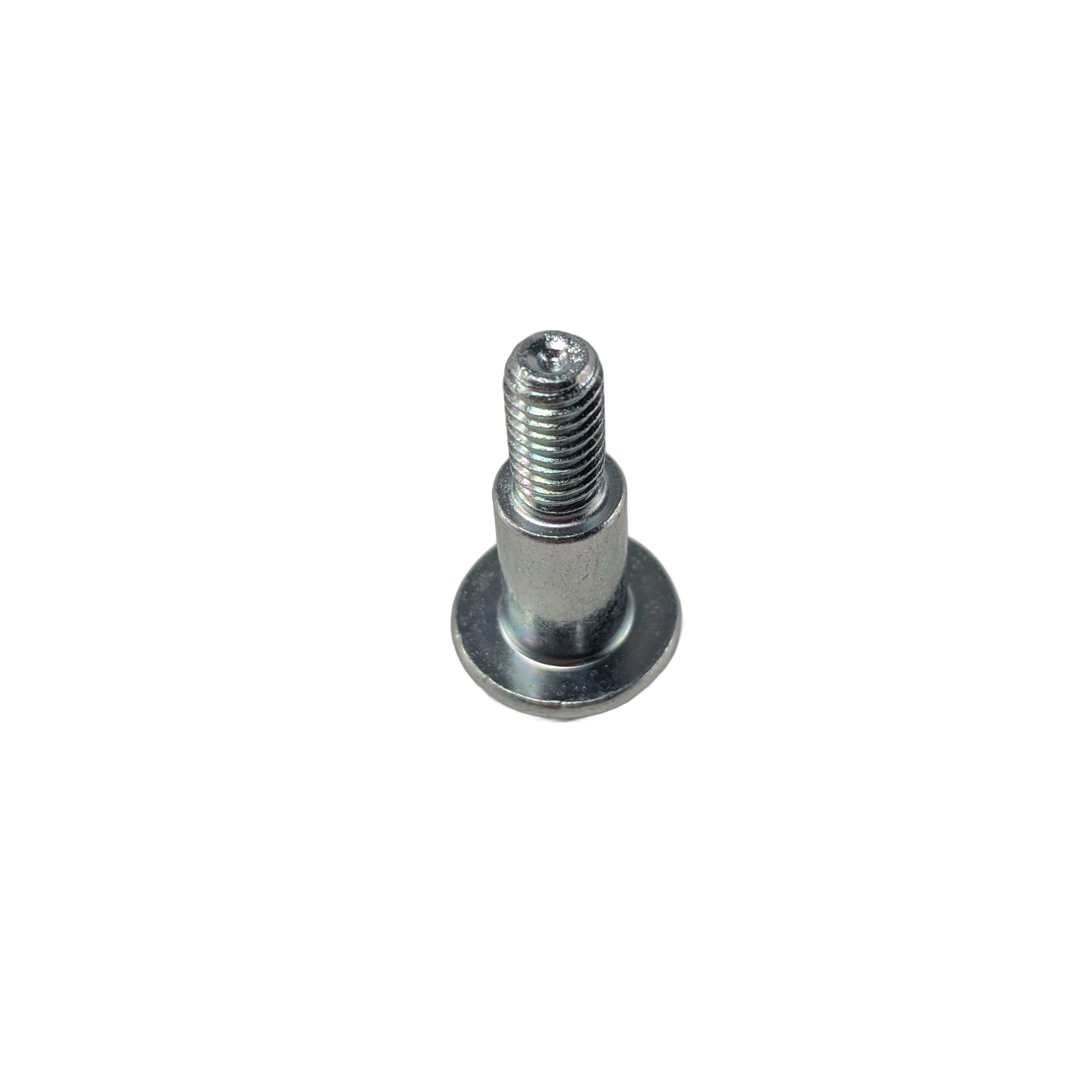 Silver metal step bolt with threaded shaft and wide, flat head designed for secure fastening.