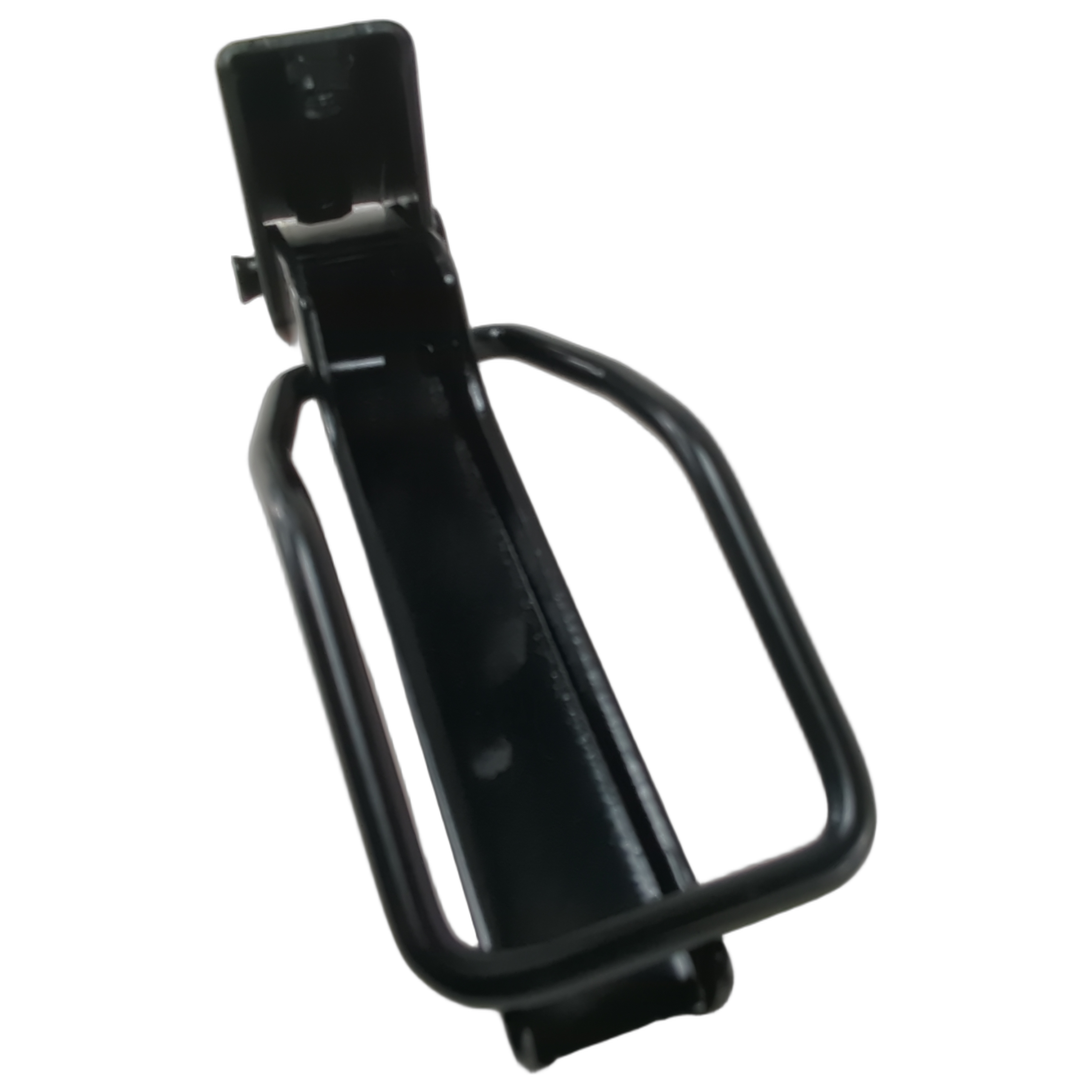 Black metal latch with rectangular frame and hinged mounting plate for UTV or ATV use.