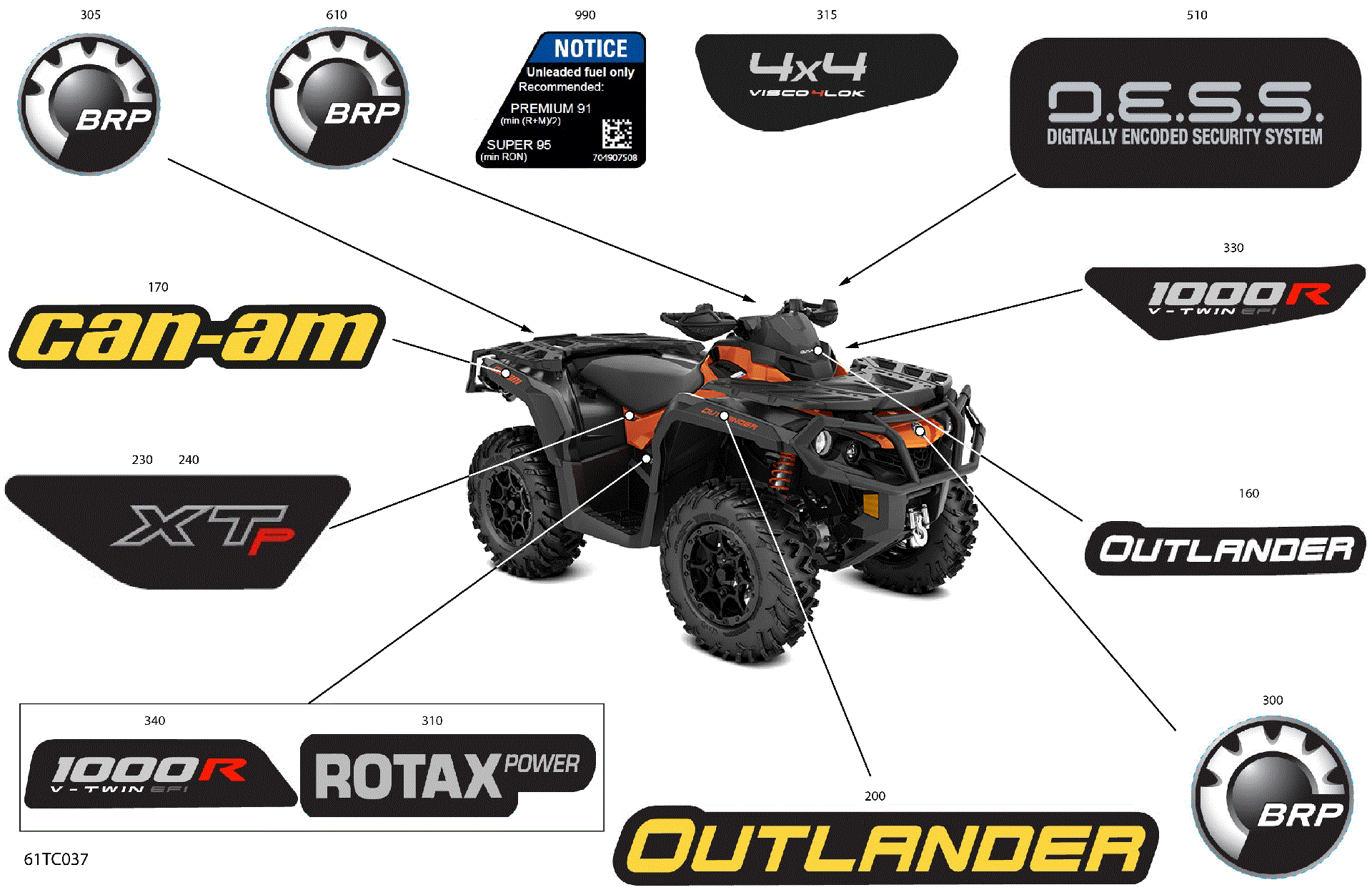 An Image of a Genuine Can-Am Parts Schematic Diagram showing the schematic - BODY - DECALS