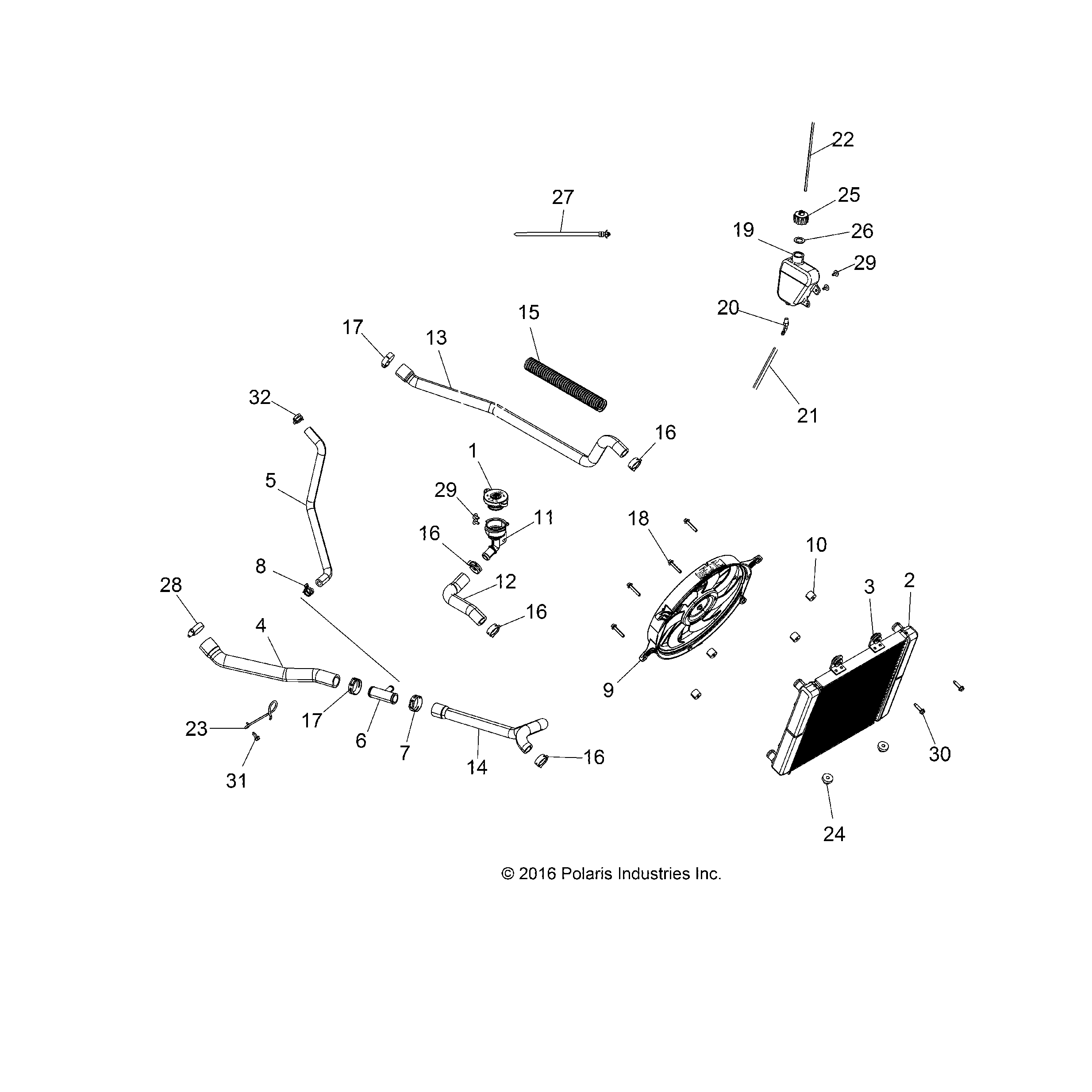 An Image of a Genuine Polaris Parts Schematic Diagram showing the schematic - ENGINE: COOLING SYSTEM - 2019 POLARIS SPORTSMAN 570 SP