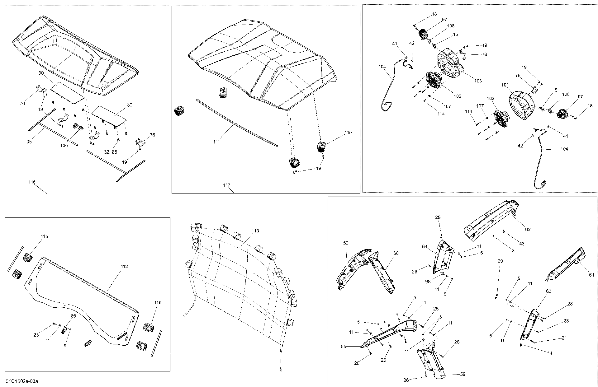 An Image of a Genuine Can-Am Parts Schematic Diagram showing the schematic - BODY AND ACCESSORIES KIT_31C1503A