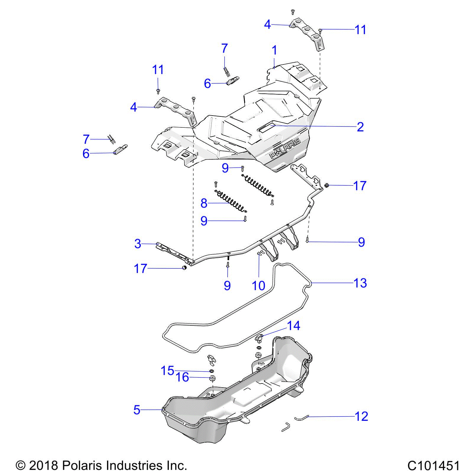 An Image of a Genuine Polaris Parts Schematic Diagram showing the schematic - BODY: FRONT RACK - 2019 POLARIS SPORTSMAN 1000 XP 48