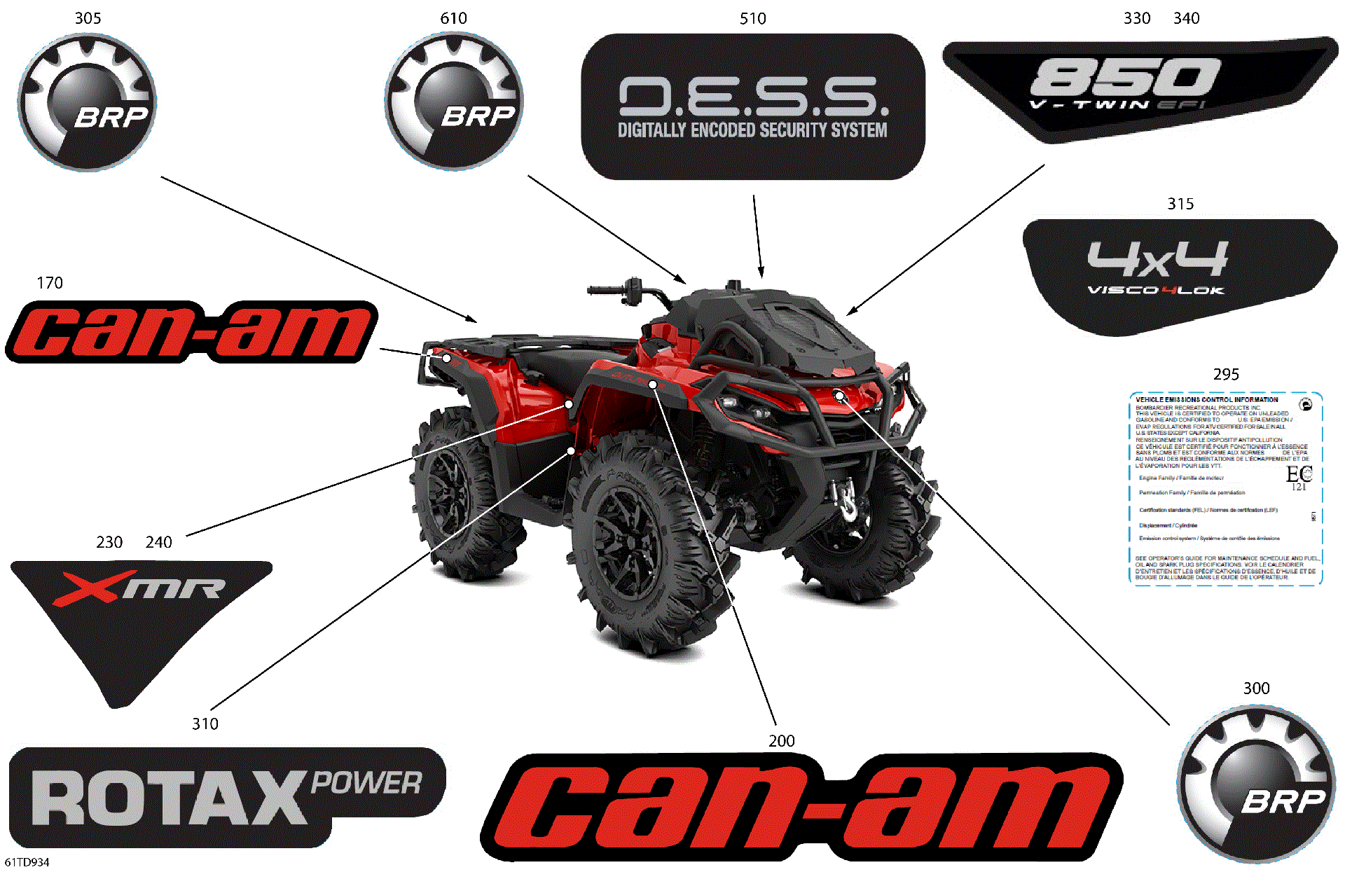 An Image of a Genuine Can-Am Parts Schematic Diagram showing the schematic - BODY - FEATURE DECALS