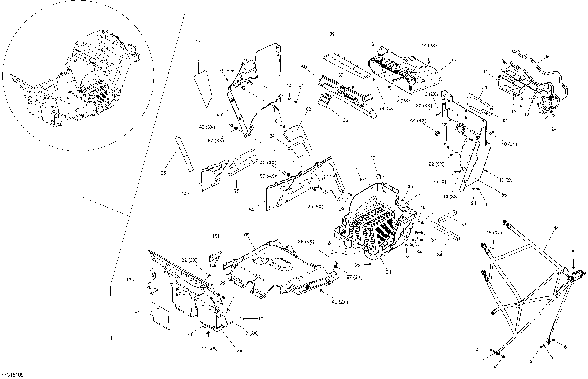 An Image of a Genuine Can-Am Parts Schematic Diagram showing the schematic - CAB INTERIOR _PASSENGER SIDE_77C1510B