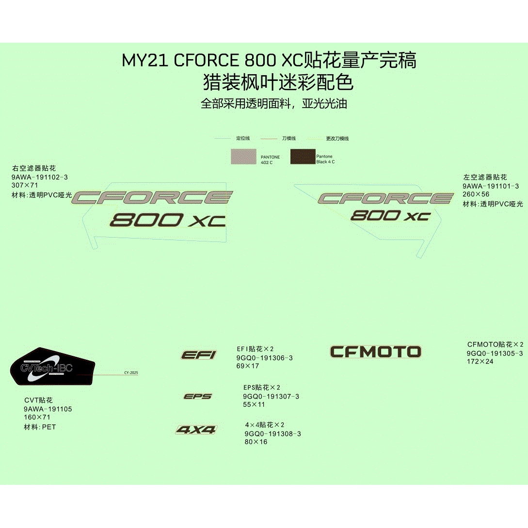 An Image of a genuine CFMOTO Parts Schematic Diagram showing the group - DECAL - 2021 CFMOTO CFORCE 800 XC