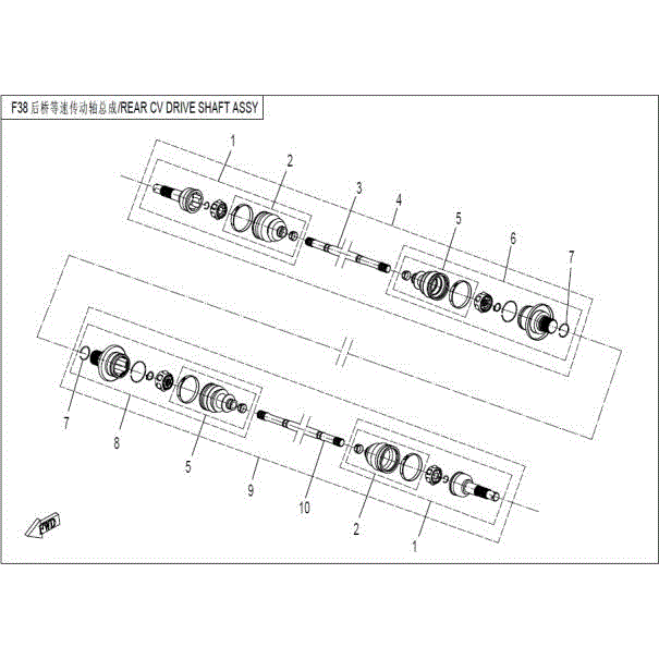 An Image of a Genuine CFMOTO Parts Schematic Diagram showing the schematic - REAR CV DRIVE SHAFT ASSY - 2015 CFMOTO ZFORCE 600