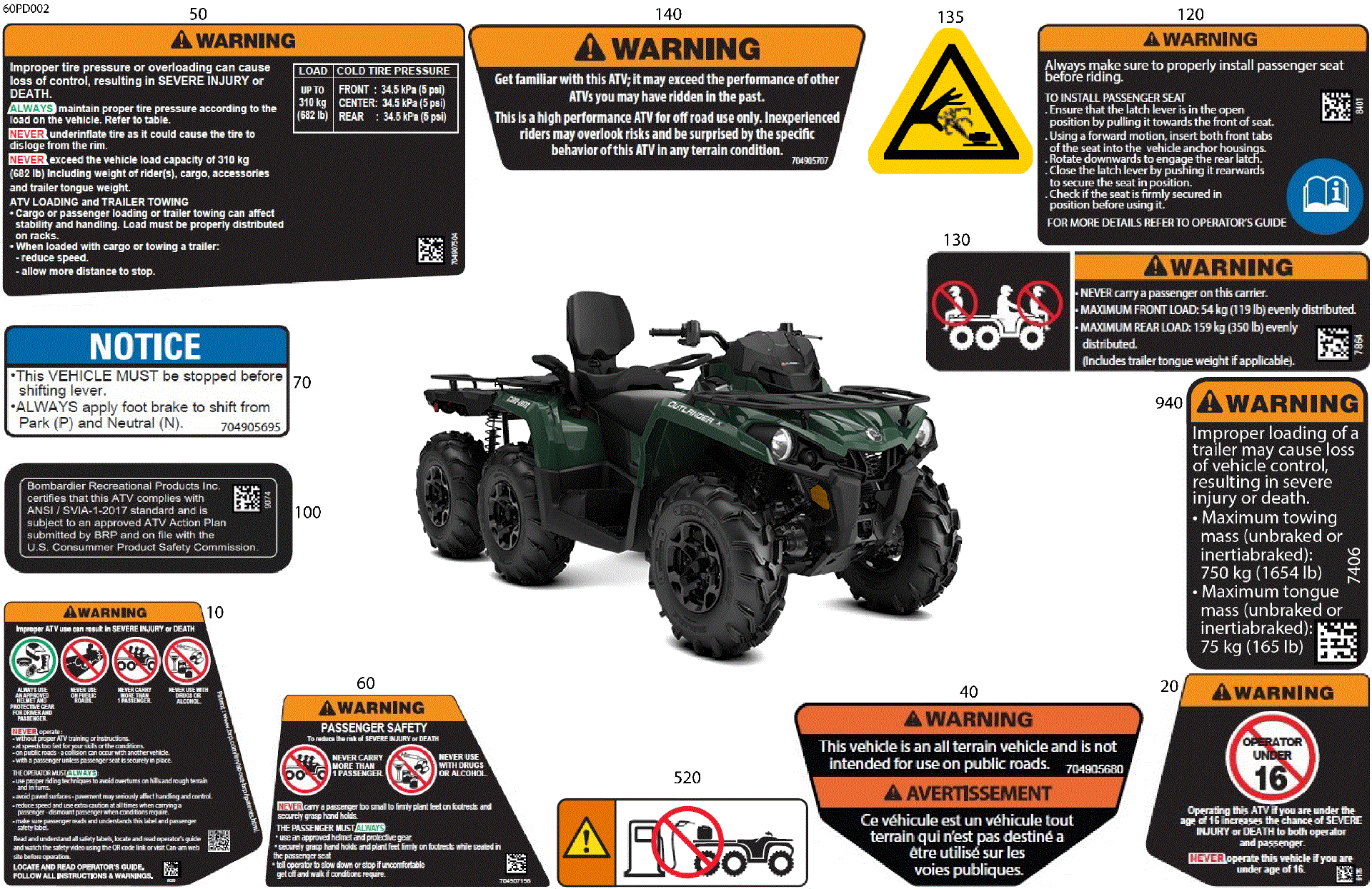 An Image of a Genuine Can-Am Parts Schematic Diagram showing the schematic - BODY - WARNING DECALS