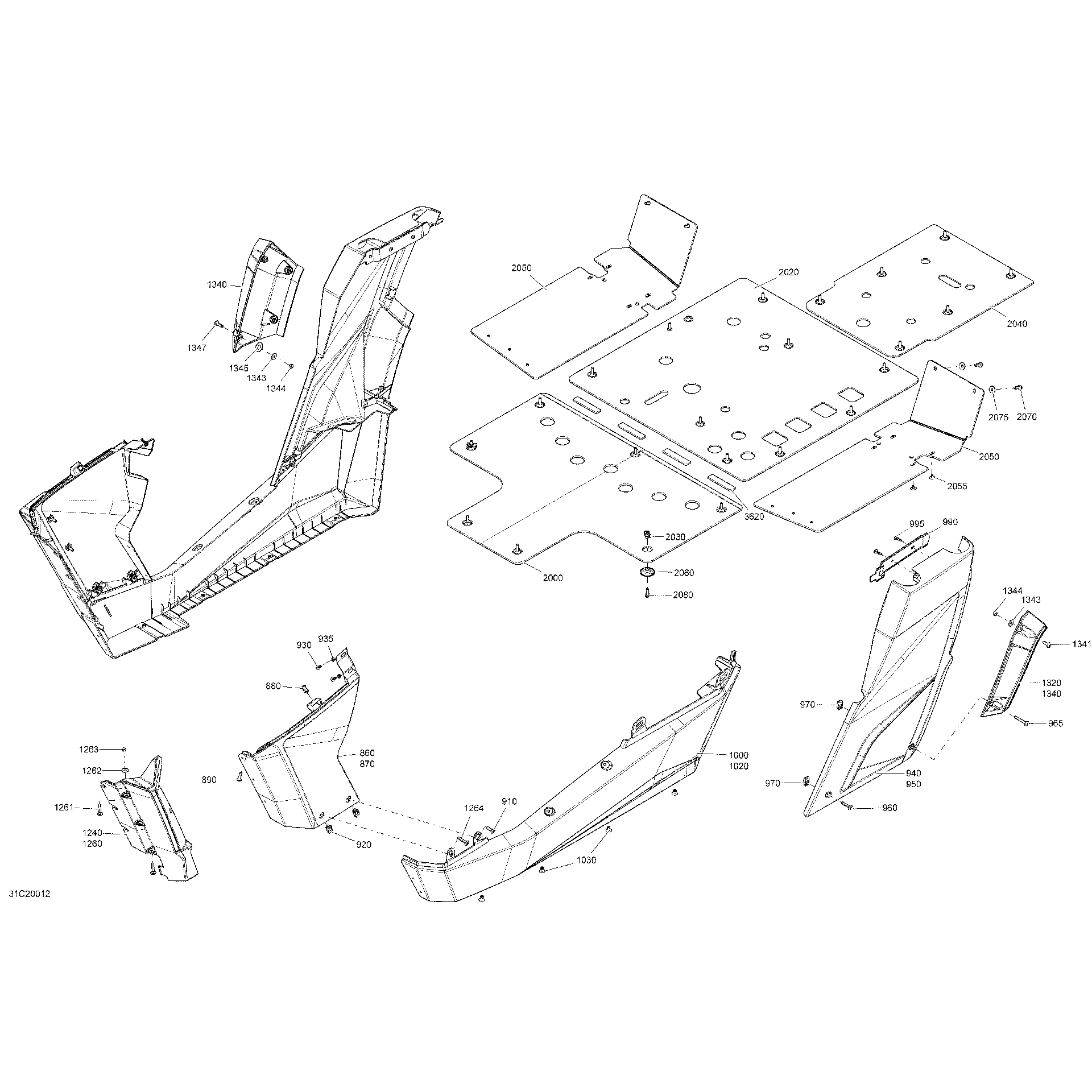 An Image of a Genuine Can-Am Parts Schematic Diagram showing the schematic - BODY - MID SECTION - CARBON BLACK
