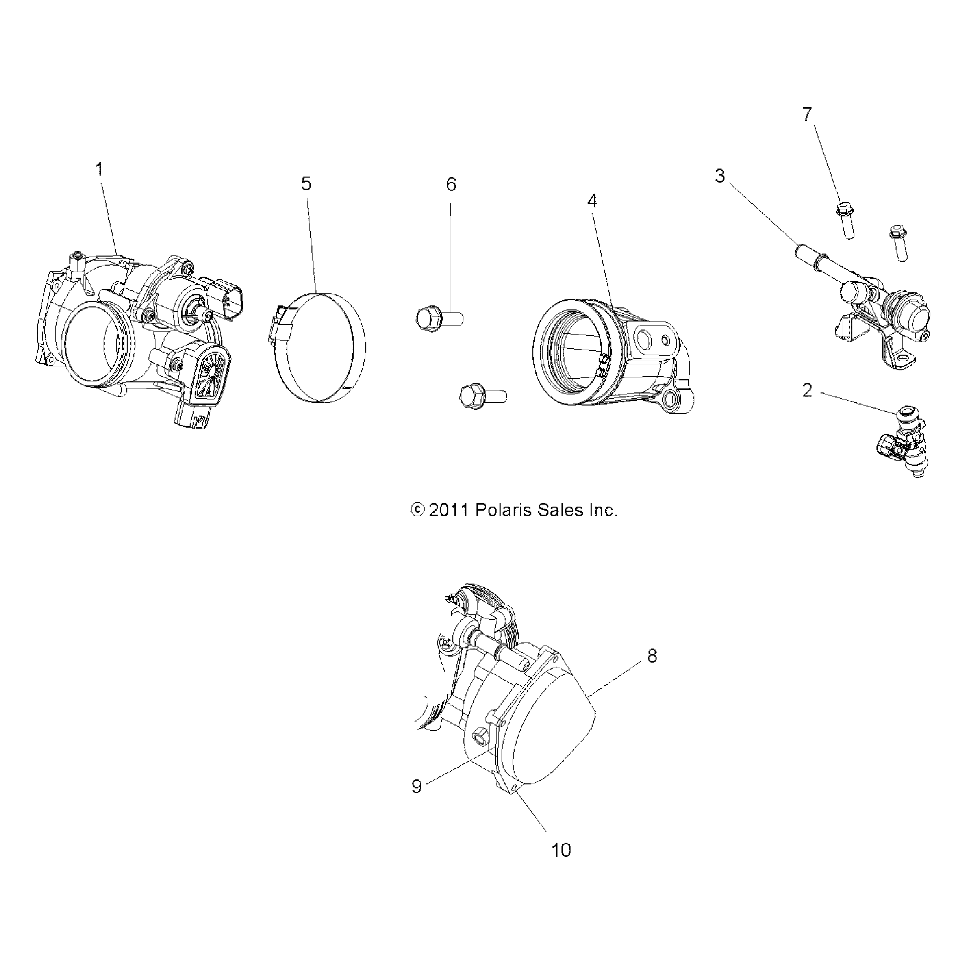 An Image of a Genuine Polaris Parts Schematic Diagram showing the schematic - ENGINE: THROTTLE BODY and FUEL RAIL - 2015 POLARIS SPORTSMAN ACE 570 EFI