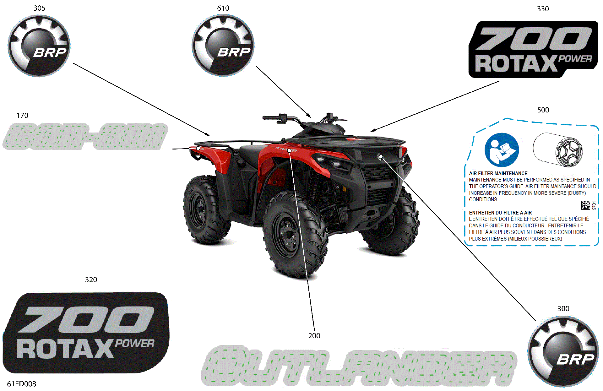 An Image of a Genuine Can-Am Parts Schematic Diagram showing the schematic - BODY - FEATURE DECALS