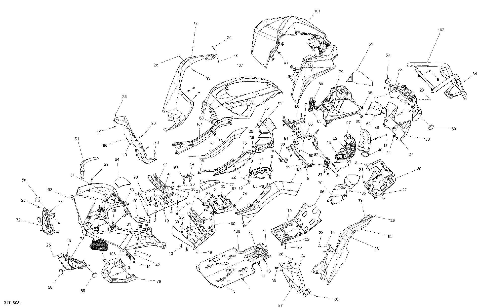 An Image of a Genuine Can-Am Parts Schematic Diagram showing the schematic - BODY AND ACCESSORIES - X MR