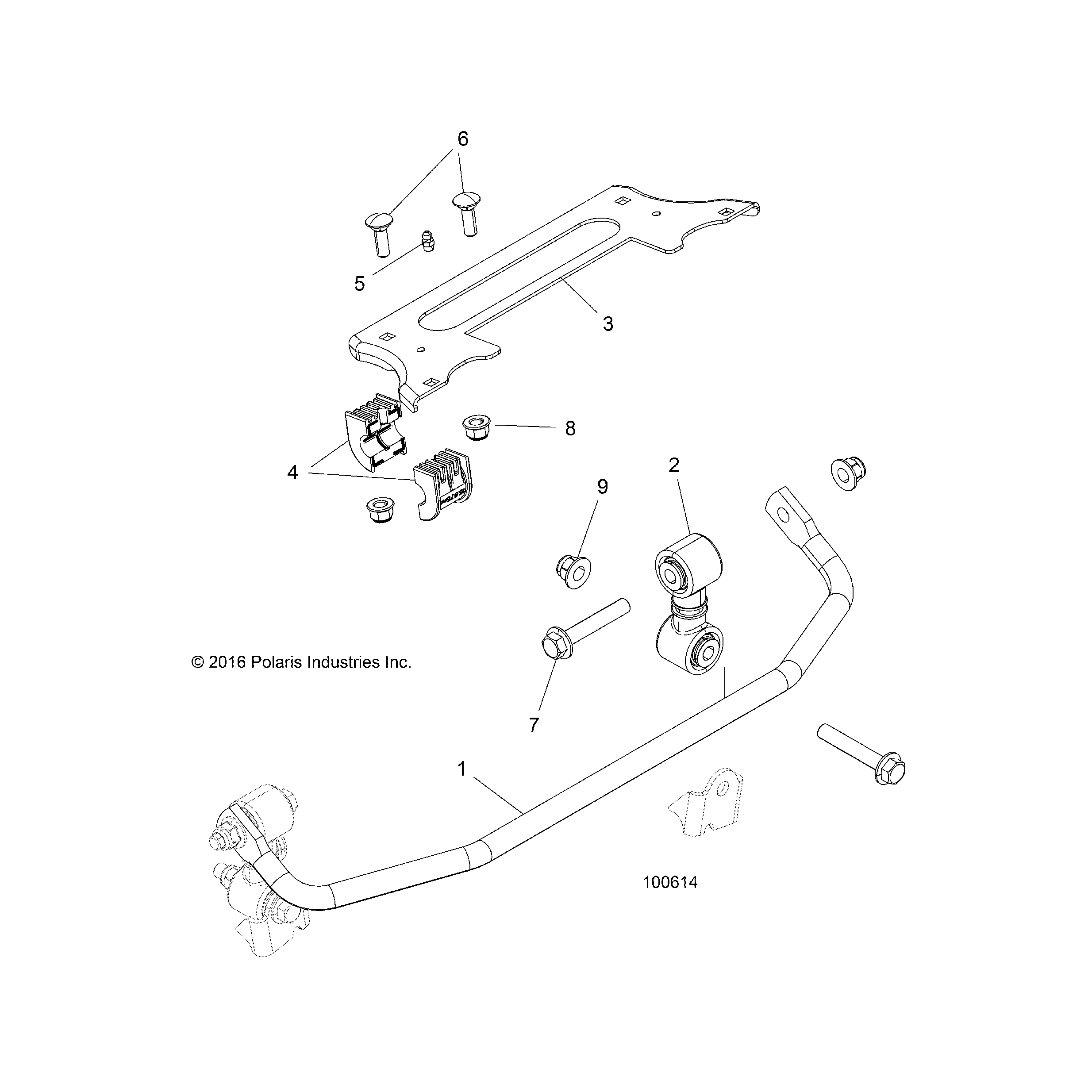 An Image of a Genuine Polaris Parts Schematic Diagram showing the schematic - SUSPENSION: STABILIZER BAR FRONT - 2018 POLARIS ACE 500 SOHC