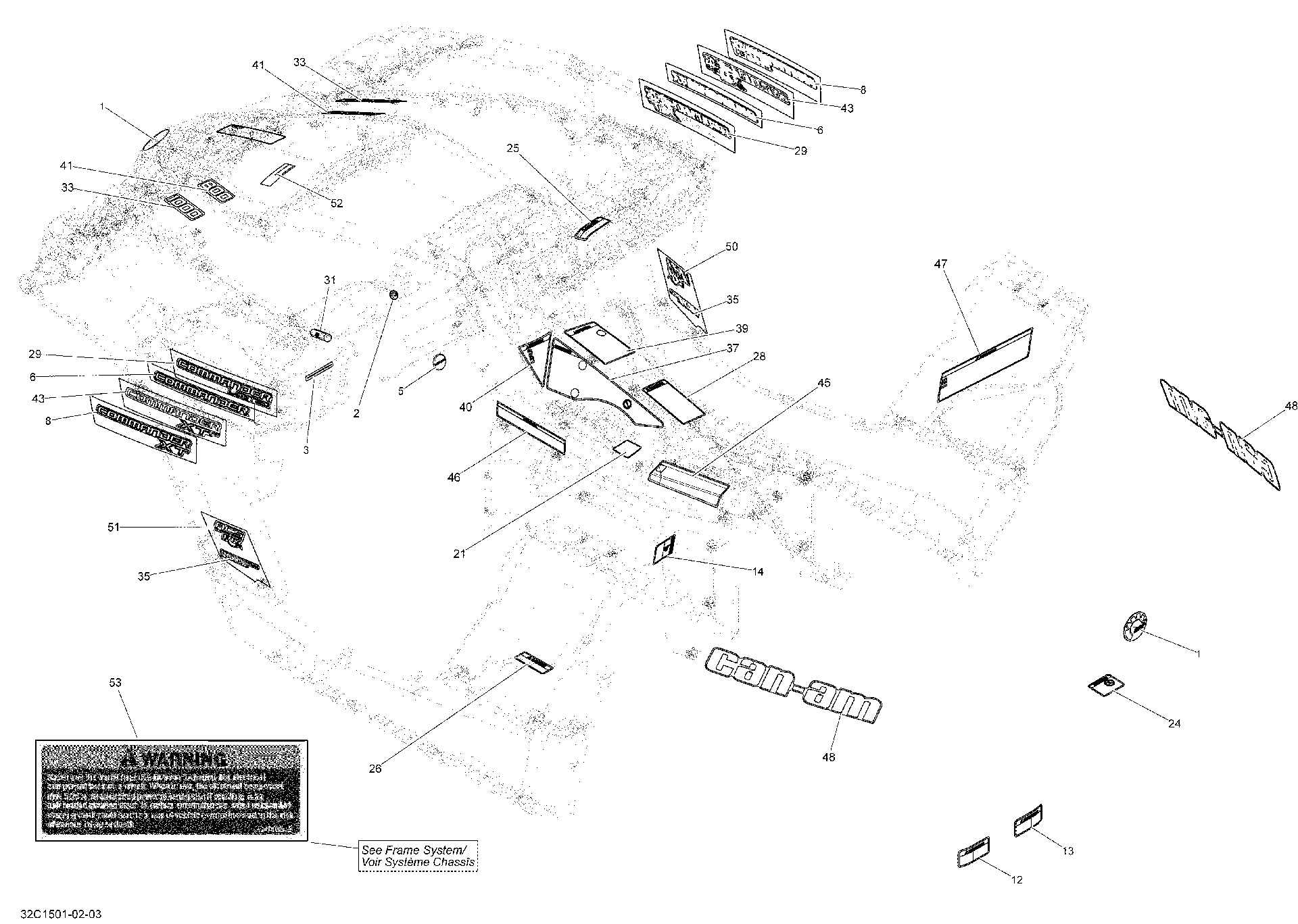 An Image of a Genuine Can-Am Parts Schematic Diagram showing the schematic - DECALS _32C1501