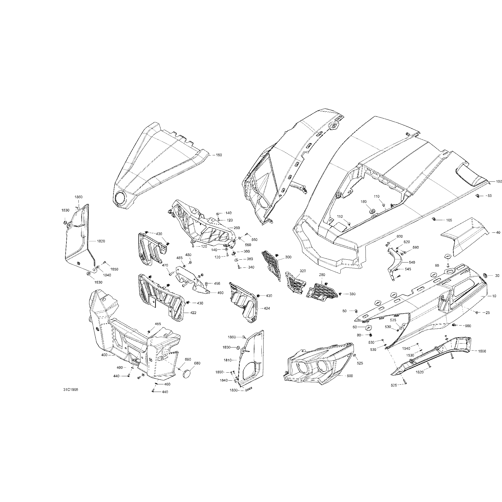 An Image of a Genuine Can-Am Parts Schematic Diagram showing the schematic - BODY AND ACCESSORIES - FRONT SECTION - TIMELESS BLACK