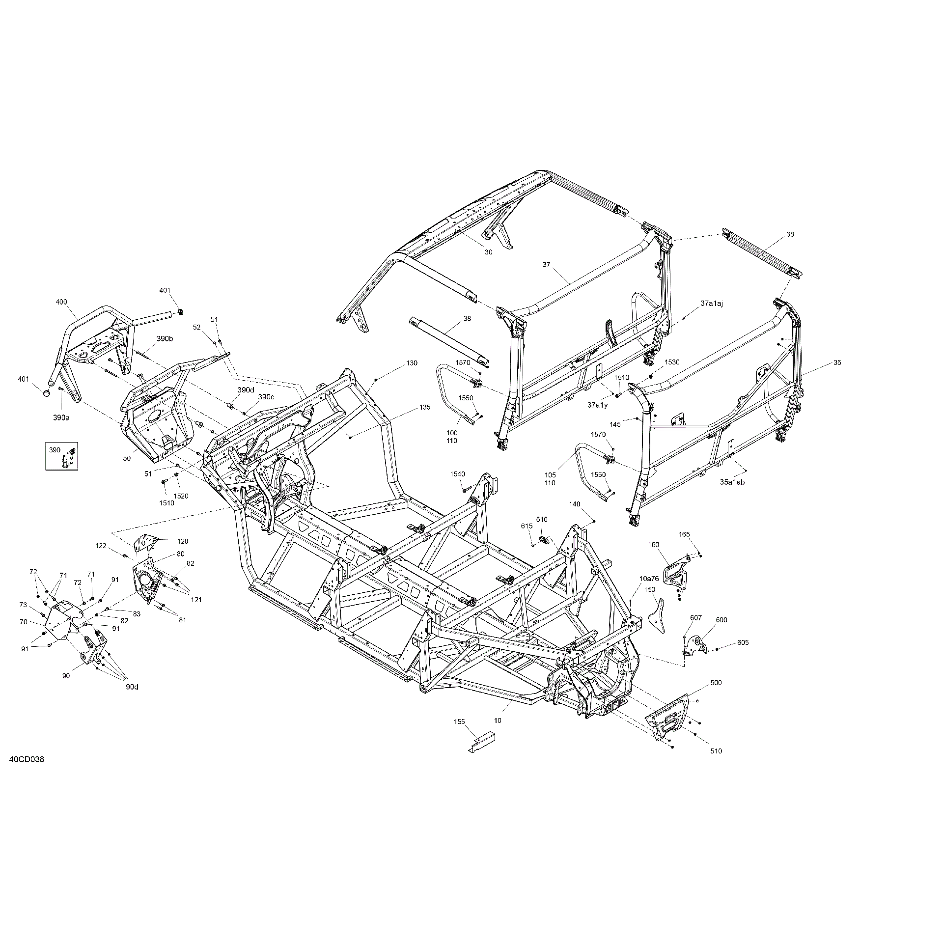 An Image of a Genuine Can-Am Parts Schematic Diagram showing the schematic - FRAME - SYSTEM