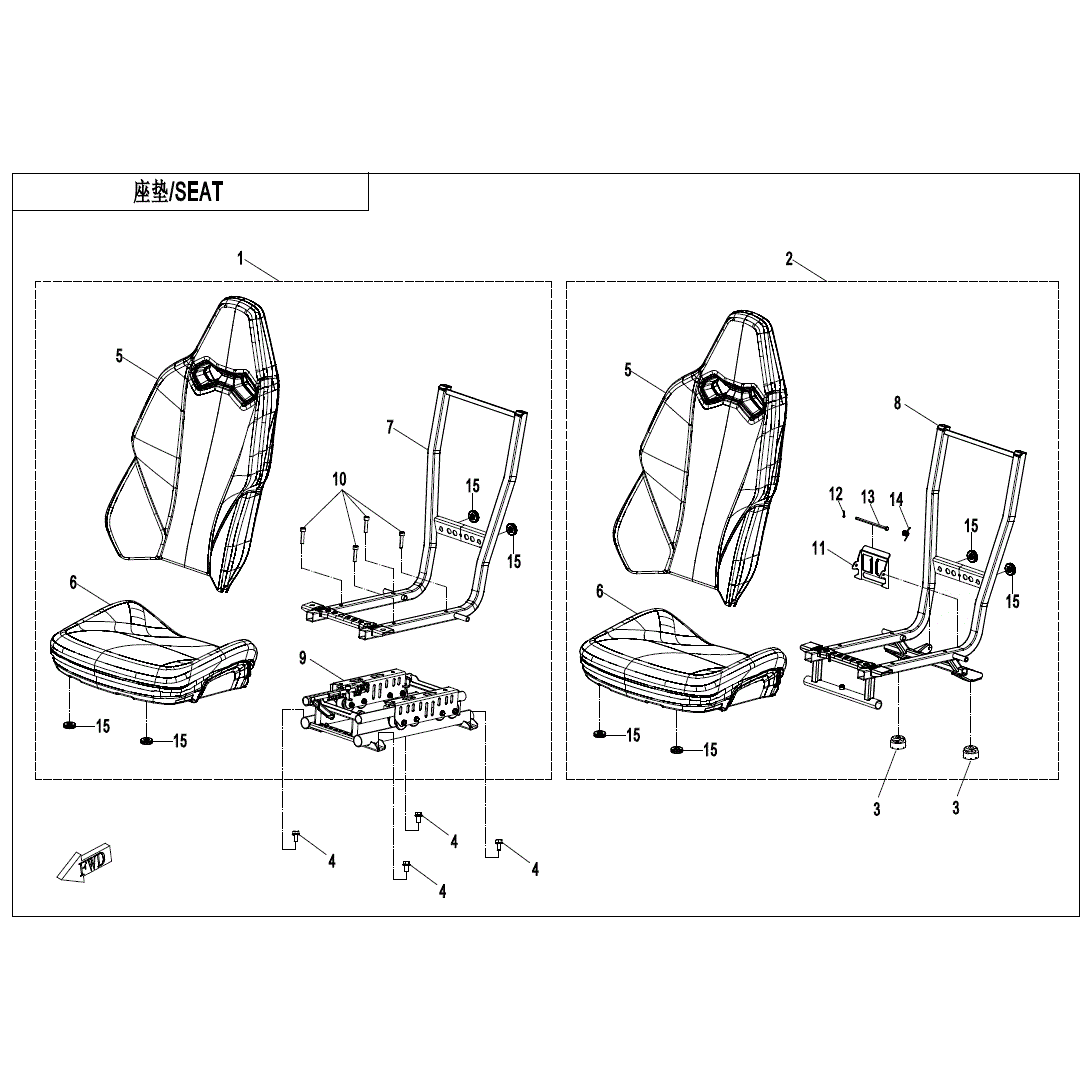 An Image of a Genuine CFMOTO Parts Schematic Diagram showing the schematic - SEAT - 2024 CFMOTO ZFORCE 950 HO EX
