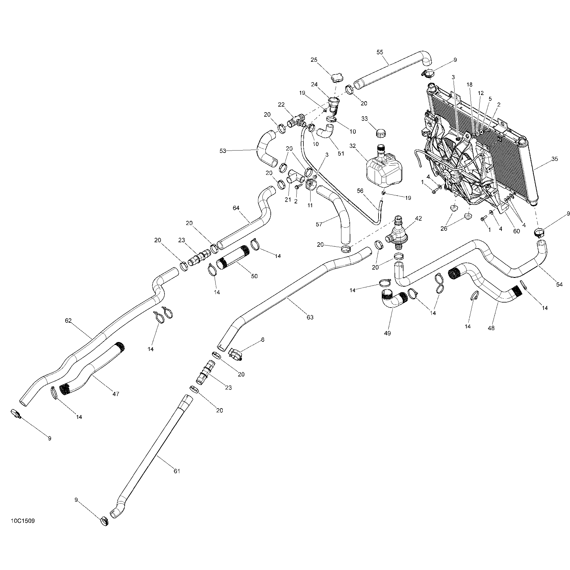 An Image of a Genuine Can-Am Parts Schematic Diagram showing the schematic - COOLING SYSTEM _10C1509