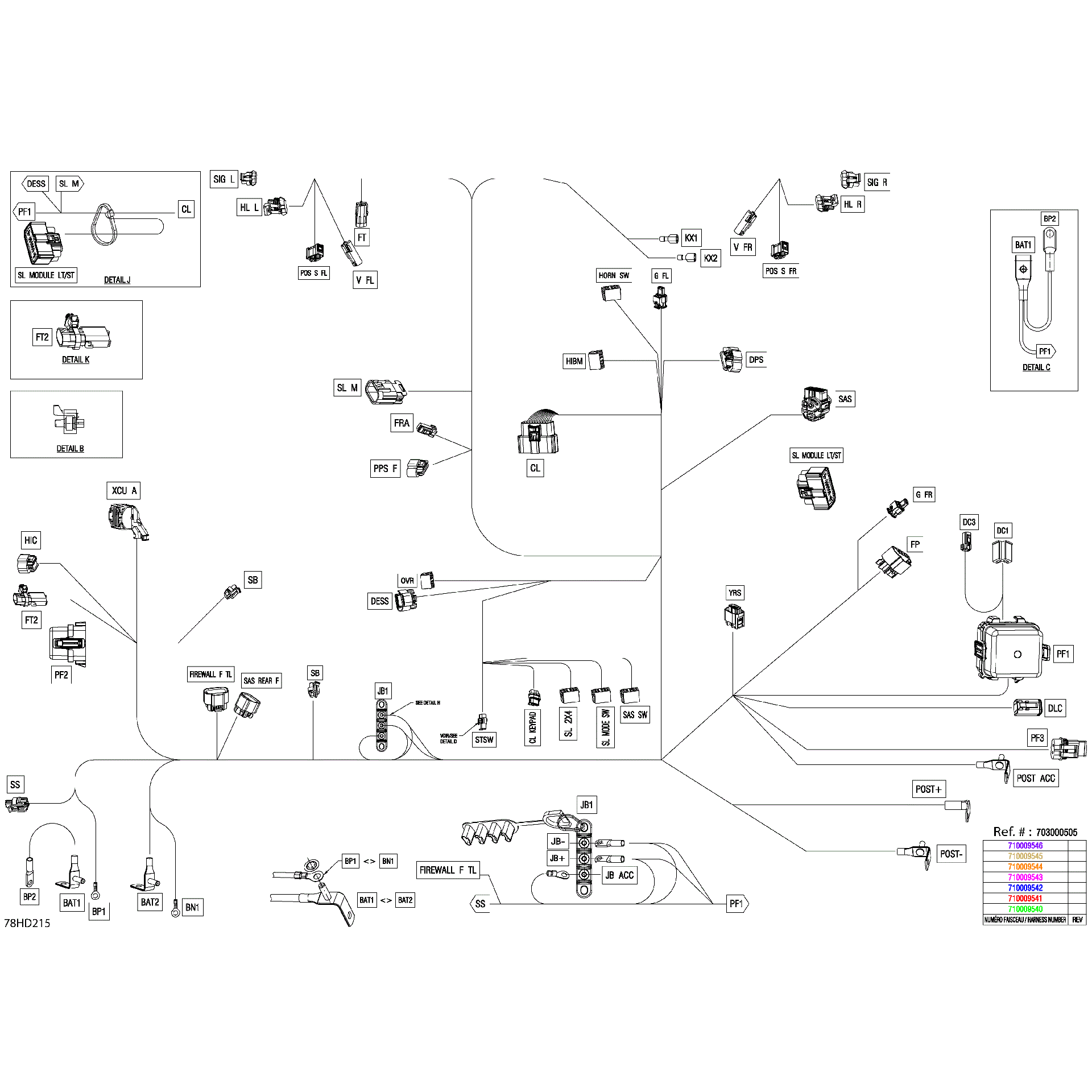 An Image of a Genuine Can-Am Parts Schematic Diagram showing the schematic - ELECTRIC - MAIN HARNESS - 710009541