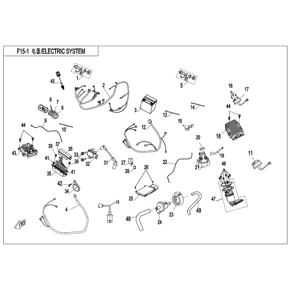 An Image of a genuine CFMOTO Parts Schematic Diagram showing the group - ELECTRIC SYSTEM - 2017 CFMOTO CFORCE 400