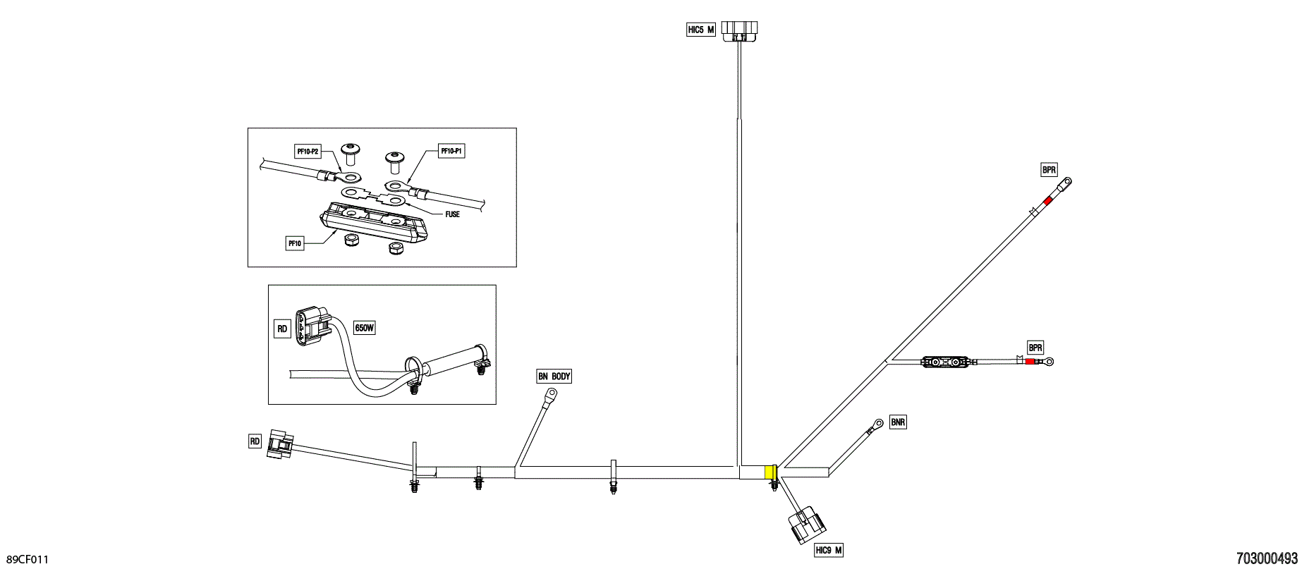 An Image of a Genuine Can-Am Parts Schematic Diagram showing the schematic - ELECTRIC - VOLTAGE REGULATOR WIRING HARNESS - 710010189