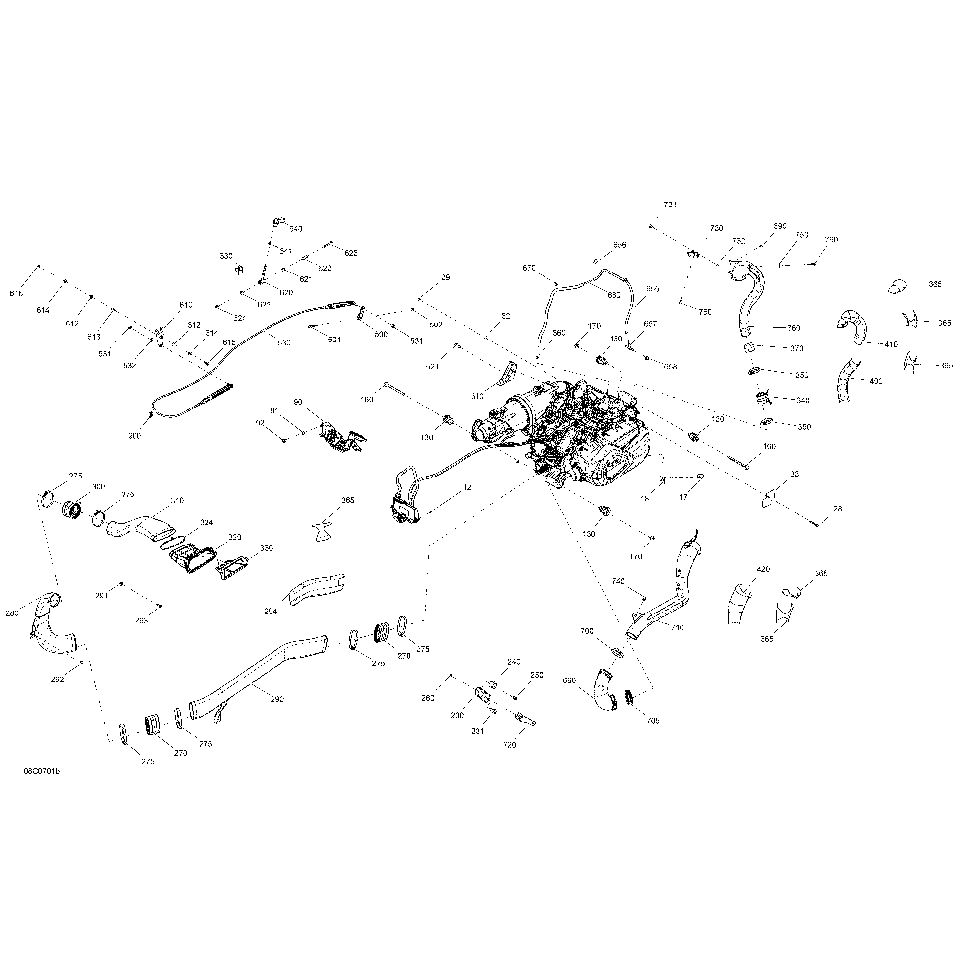 An Image of a Genuine Can-Am Parts Schematic Diagram showing the schematic - ENGINE - COMMANDER MAX