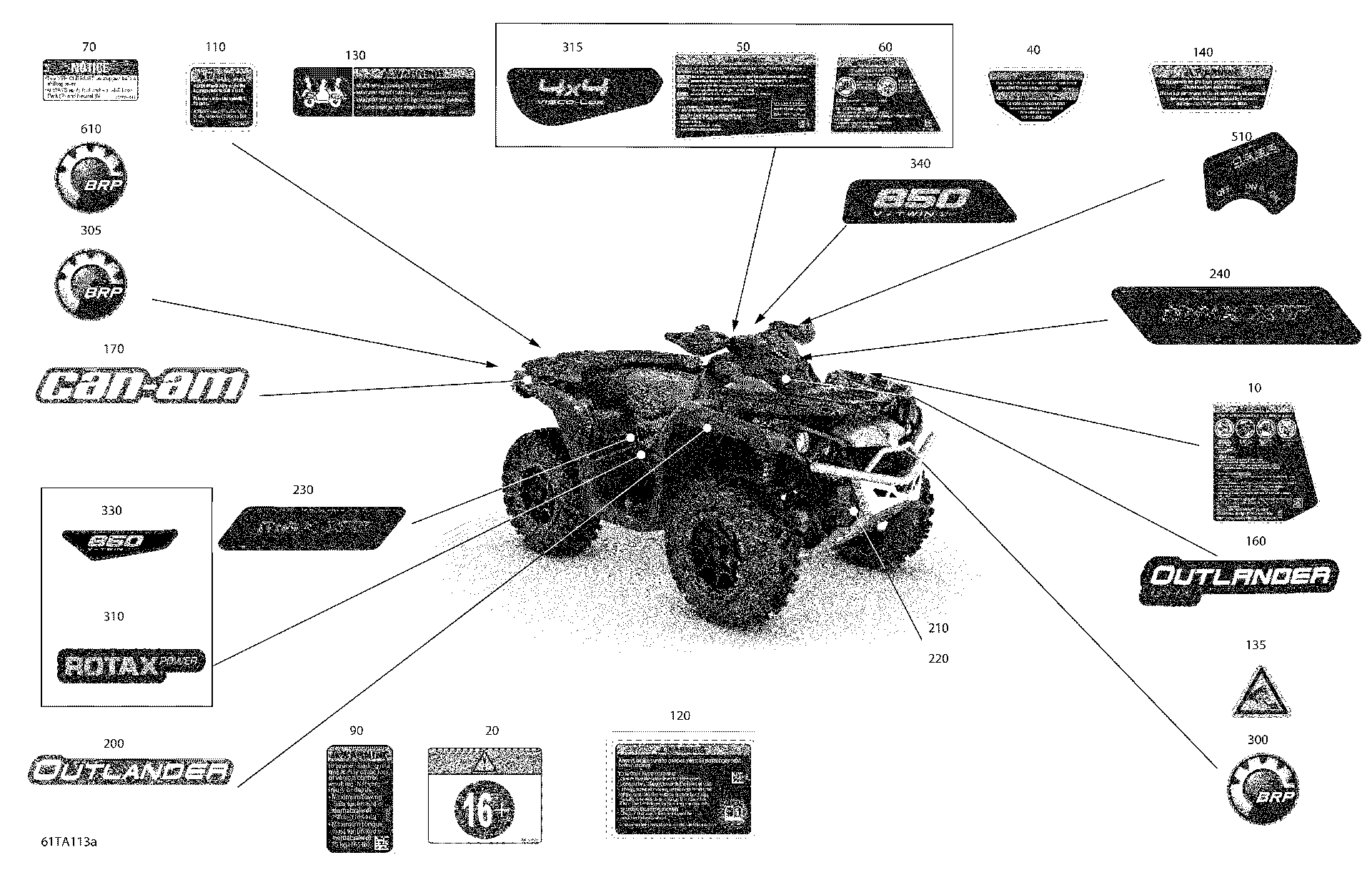 An Image of a Genuine Can-Am Parts Schematic Diagram showing the schematic - BODY - DECALS - XT